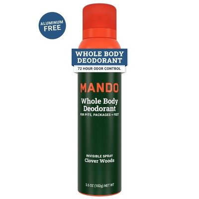 Mando Whole Body Men's Aluminum Free Invisible Spray Deodorant - Clover Woods - 3.6oz