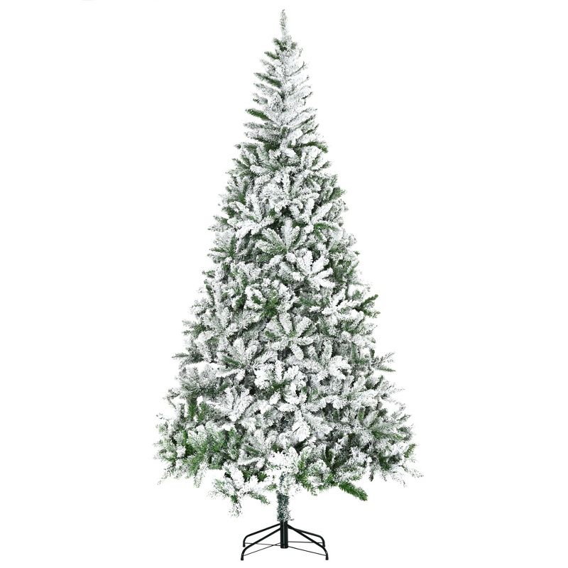 HOMCOM 9 FT Tall Unlit Snow Flocked Pine Artificial Christmas Tree with Realistic Branches, Green, 4 of 7