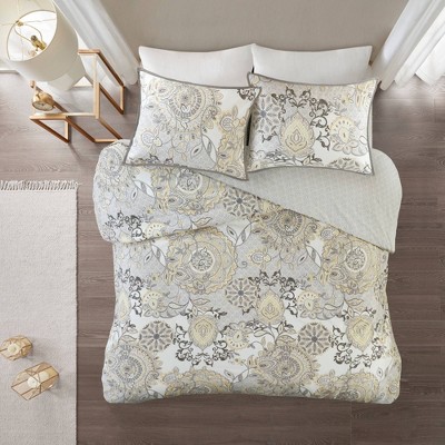Madison Park 3pc Lian Cotton Floral Printed Reversible Duvet Cover Set