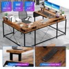 U Shaped Desk, 126 Inch Gaming Desk with Monitor Stand and LED Lights, Reversible Shaped Large Computer Desk with Power Outlets - 4 of 4