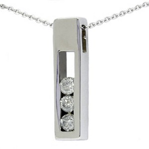 Pompeii3 1/2ct Three Stone Real Diamond Box Pendant White Gold - 1 of 2