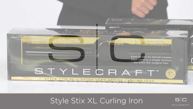 StyleCraft Style Stix 24K Gold Barrel Long Spring Hair Curling Iron 1.25" Inch, 2 of 10, play video