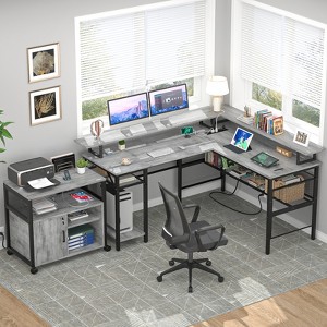 Aheaplus L Shape Computer Desk Reversible Gaming Desk with Charge Station and LED Light - 1 of 4