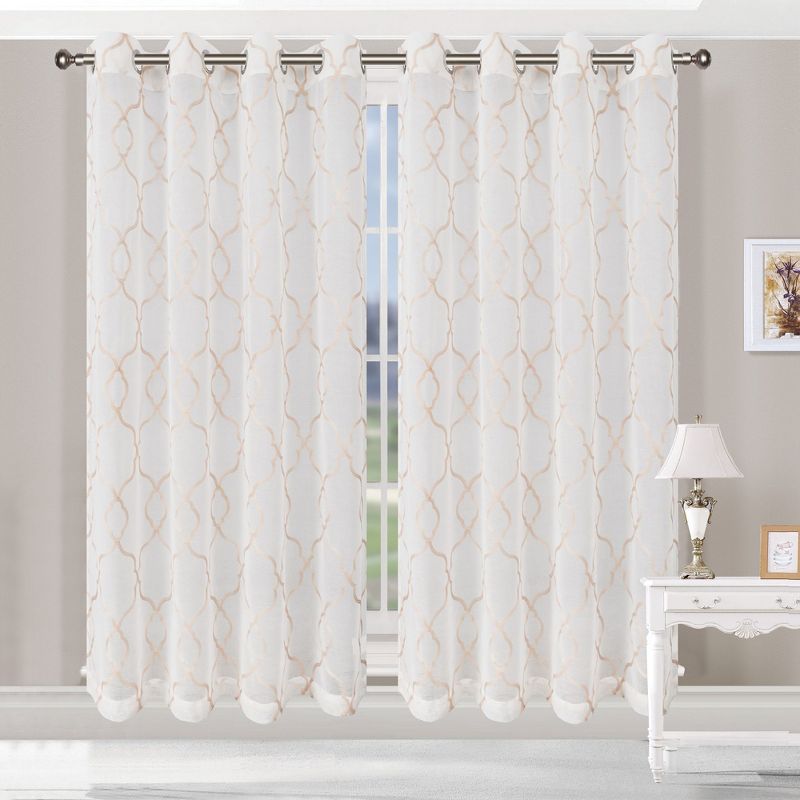 Sheer Geometric Lattice Curtain Set with 2 Panels and Rod Pockets by Blue Nile Mills, 5 of 7