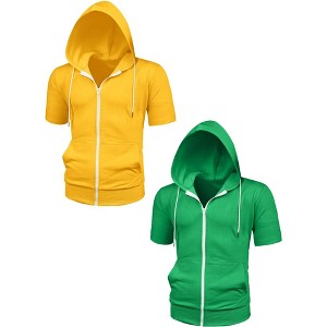 Lars Amadeus Men's Solid Color Zip Up Short Sleeves Summer Hoodies Sweatshirt 2 Packs - 1 of 4