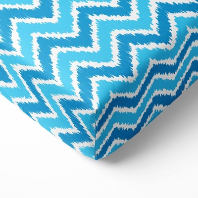 Bacati - Chevron Ikat Aqua Turquoise 100 percent Cotton Universal Baby US Standard Crib or Toddler Bed Fitted Sheet