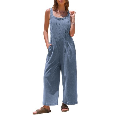 EXLURA Overalls Women Loose Fit Denim Bib Baggy Overall Jumpsuit Straight Wide Leg Adjustable Jean Pants Fashion