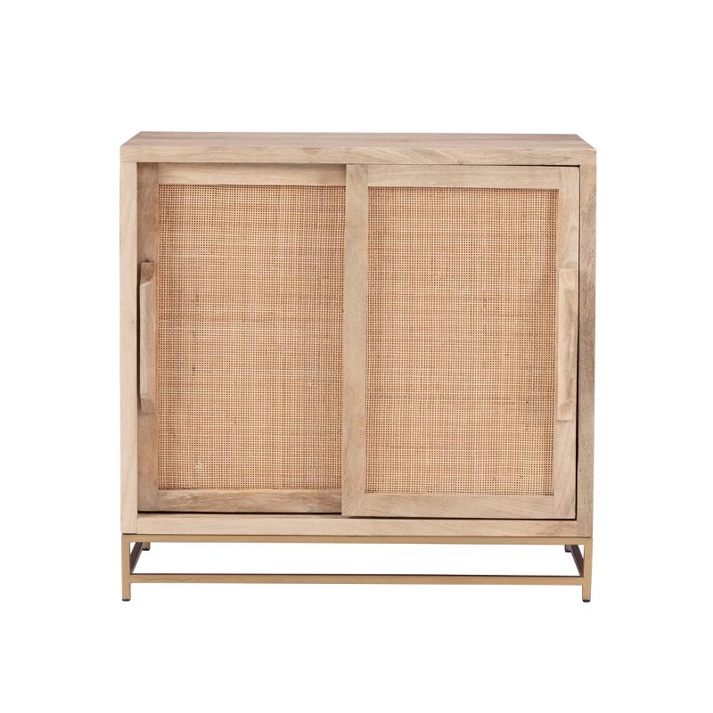 Gordon Transitional Sliding Natural Cane Door Cabinet with 1 Shelf and Gold Metal Base - Powell, 5 of 17