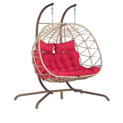 75.19"Double Egg Chair with Stand Hanging Indoor Outdoor Wicker Rattan Patio Basket Egg Swing Chair Hammock Egg Chairs