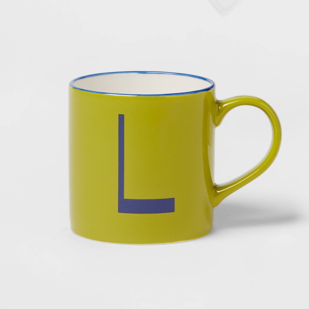16oz Stoneware Monogram Mug 'L' Yellow/Green - Opalhouse™