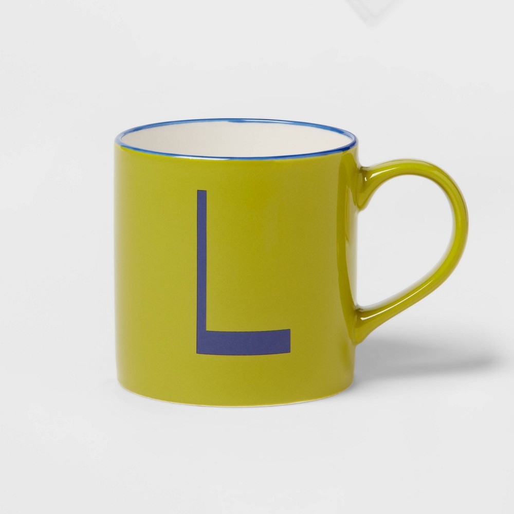16oz Stoneware Monogram Mug 'L' Yellow/Green - Opalhouse