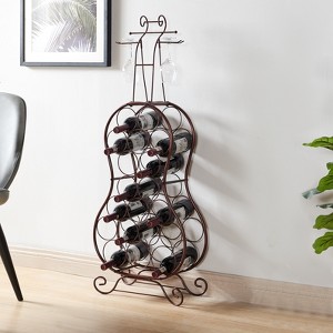 Kings Brand Furniture Cello-Shaped 19-Bottle Bronze Metal Wine Rack - 1 of 3
