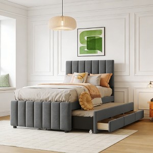 Luxystar Linen Upholstered Platform Bed with Trundle and 3 Drawers for Living Room - 1 of 4