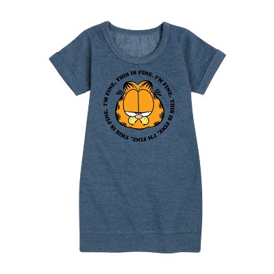 - Garfield - I'm Fine This Is Fine Graphic Short Sleeve Fleece Dress