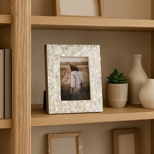 Decorative Picture Frame with Floral Vine Border - Elegant Photo Frame for Tabletop, Bedroom Nightstand, or Entryway Decor - Ivory & Tan - 1 of 4