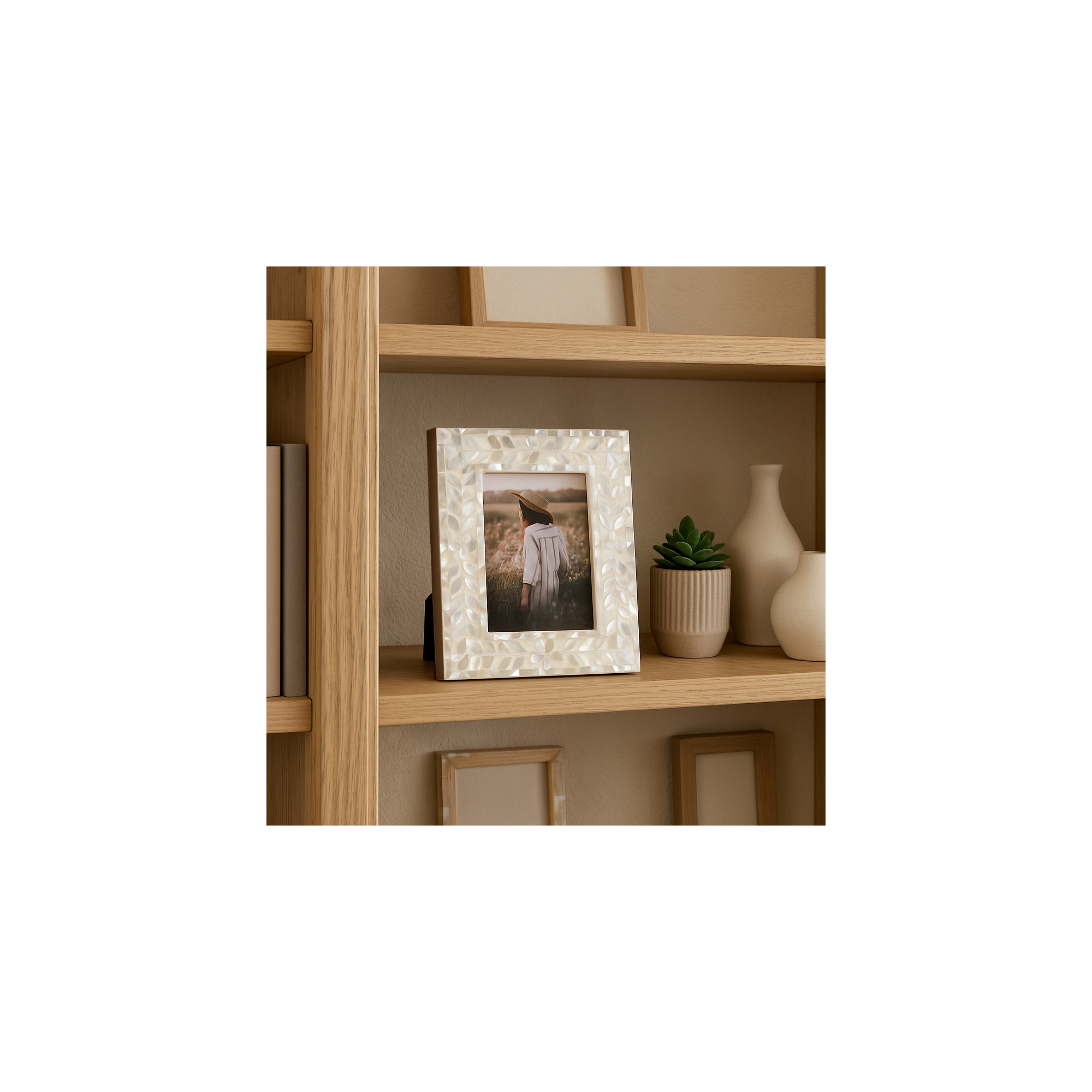 Decorative Picture Frame with Floral Vine Border - Elegant Photo Frame for Tabletop, Bedroom Nightstand, or Entryway Decor - 9", Ivory & Tan