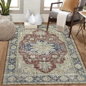 Washable Vintage Medallion Area Rug Non Slip Backing Stain Resistant & Low Pile Carpet for Bedroom Living Room Dining Room Bedroom - 1 of 4