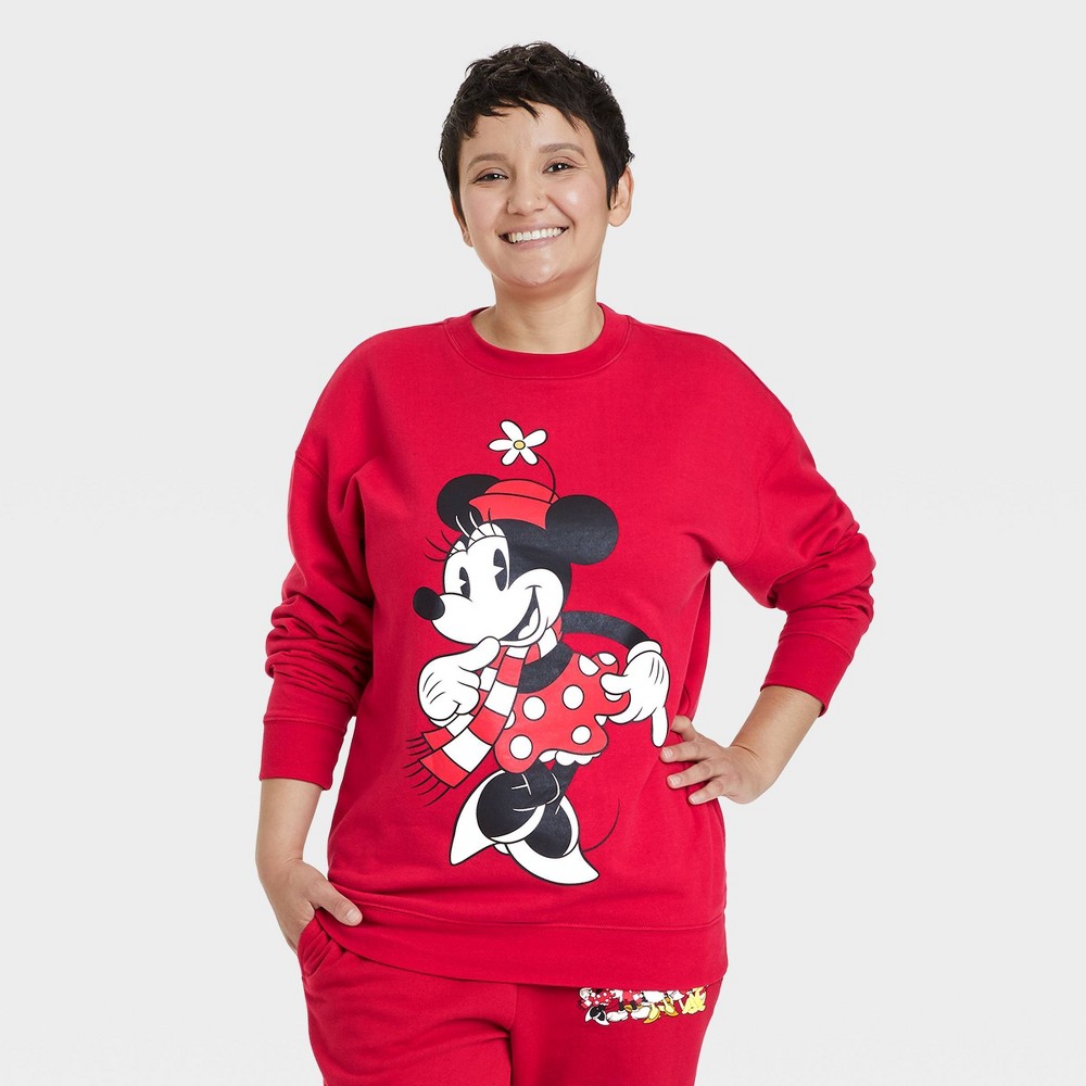 size XL Adult Unisex Disney Mickey and Friends Family Holiday Graphic Sweatshirt - Red 