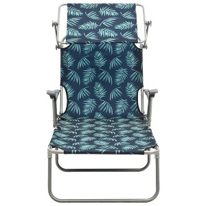 vidaXL Patio Lounge Chair Folding Sunlounger Outdoor Sunbed with Canopy Steel - Leaf Pattern - 1 of 4