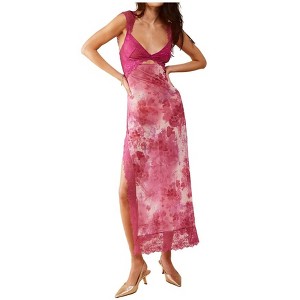 Mocamel  Women Lace Patchwork Floral Maxi Dress Sexy Cutout V-Neck Bodycon Party Dress For Small Chested Women - 1 of 4