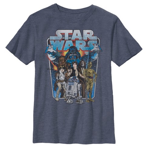 Boy's Star Wars Vintage Hero Character Frame T-Shirt - Navy Blue Heather -  Large