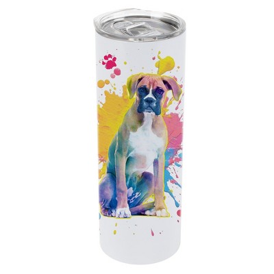100 North 20 Ounce Stainless Steel On the Go Travel Tumbler With Push Top Lid, Boxer Dog Paint Splatter