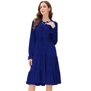 Women's Fall Long Sleeve Dresses Casual Boho Ruffle Neck Tiered A Line Flowy Wedding Guest Midi Dress - 1 of 4