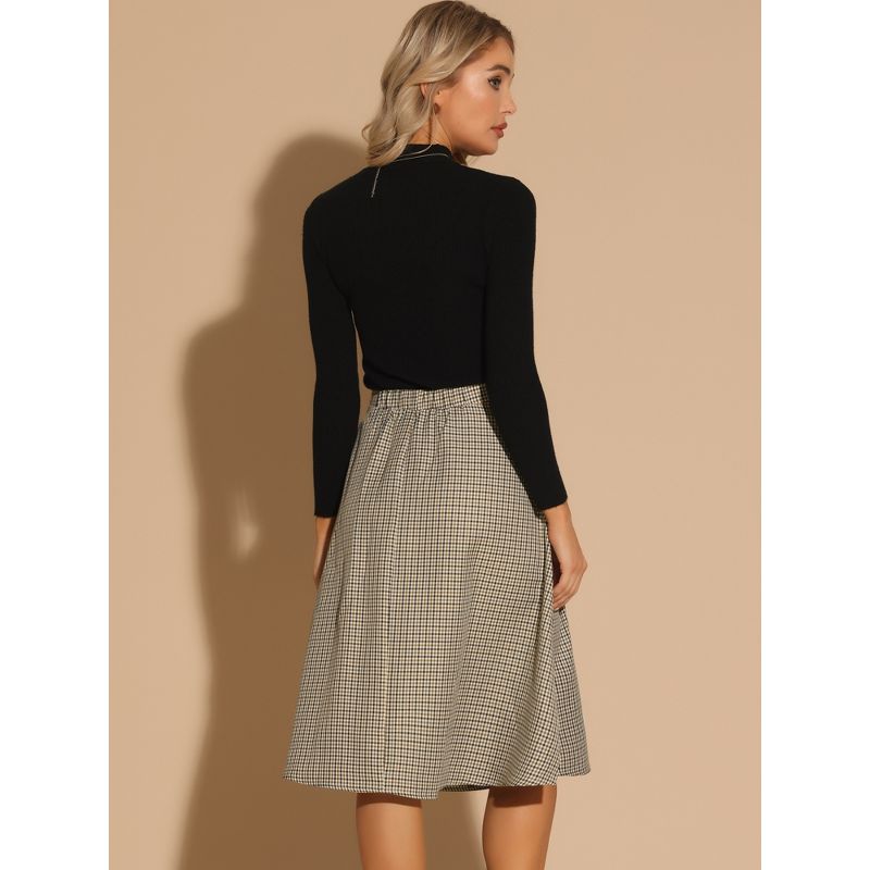Allegra K Women's Vintage Plaid High Waist Pleated A-Line Midi Skirt, 3 of 7