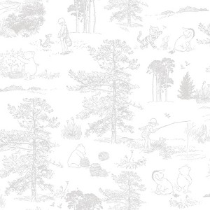 RoomMates Winnie The Pooh Toile Kids' Peel and Stick Wallpaper Gray - 1 of 4