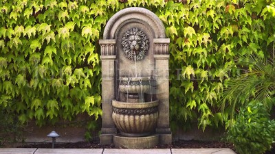 Roman Lion Face Gray Resin 50" Outdoor Floor Water Fountain with LED Light