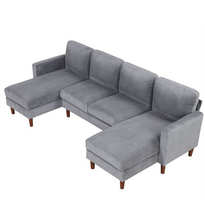 NicBex Modular 103" U Shpae Sectional Sofa Corduroy Sleeper Couch Set with Wood Frame for Living Room