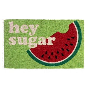 1'4" x 2'4" Hey Sugar Indoor/Outdoor Coir Doormat Green/White/Red - Entryways: PVC-Backed, Shake Clean, Summer Theme - 1 of 4