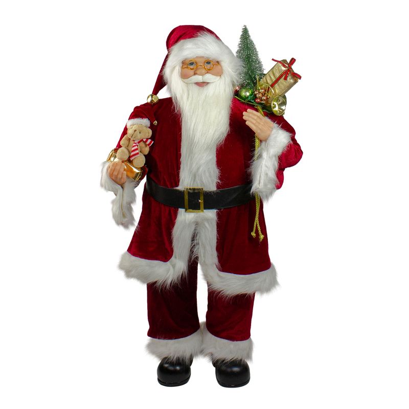 Northlight 36" Red and White Santa Claus Christmas Figure with Teddy Bear and Gift Bag, 1 of 6