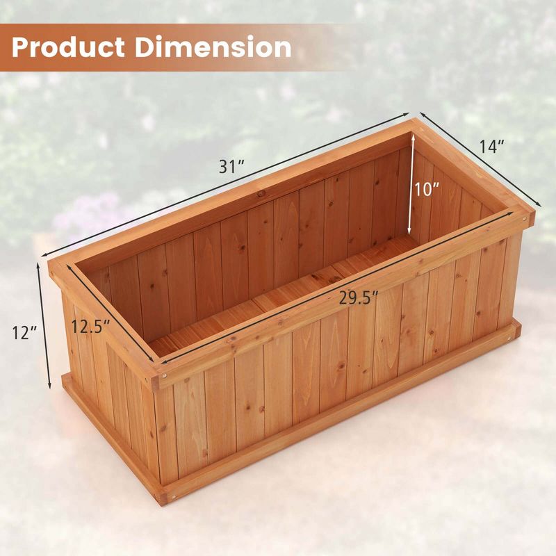 Costway Raised Garden Bed Fir Wood Rectangle Planter Box with Drainage Holes Orange, 3 of 11