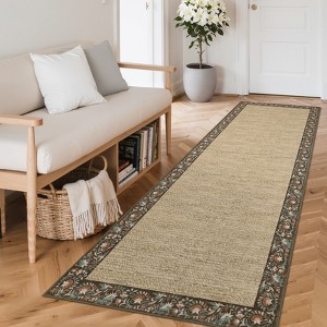 Floral Bordered Area Rugs for Living Room Bedroom Braided Print Rug Soft Washable Foldable Accent Rug Low Pile Non-Slip Carpet - 1 of 4