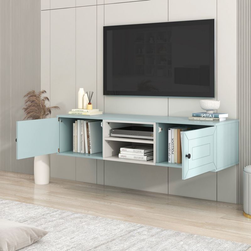 Wall Mounted Floating TV Stand for TVs up to 65'' with Adjustable Shelves and Magnetic Cabinet Door-ModernLuxe, 2 of 14