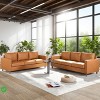 Mid-Century Modern Leather Sofa - 85" Brown 3-Seater with Deep Cushions for Living Room - 3 of 4