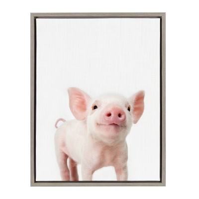 18" x 24" Sylvie Young Pig Framed Canvas Wall Art by Amy Peterson Gray - Kate and Laurel