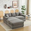 Oversize 82" Corduroy Upholstery Sectional Sofa Bed with 2 Pillows and 2 Movable Ottoman - 3 of 4