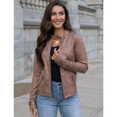 Women's Leather Like Cafe Racer Jacket - Grace & Lace