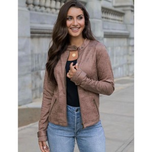 Women's Leather Like Cafe Racer Jacket - Grace & Lace - 1 of 4