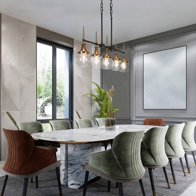 Black and Brass 5-Light Linear Chandelier with Glass Shades