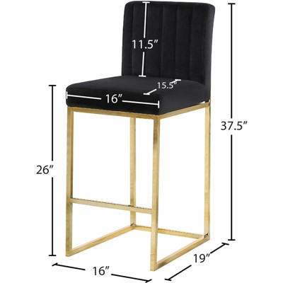 Luxurious 26" Black Velvet Counter Stool with Gold Metal Frame