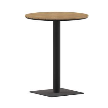 Flash Furniture Finch Commercial Grade Round 24" Table with Faux Teak Poly Slats and Steel Frame, Natural/Gray