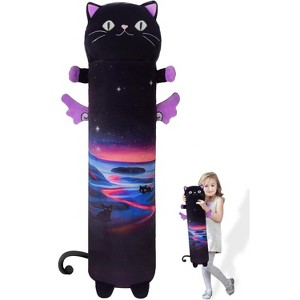 TITQWOP Long Cat Plush Pillow 28",Soft Black Cat Plush Soft Doll Pillow with Wings,Cute Stuffed Animal Cat Plush Long Body Pillow Gifts - 1 of 4