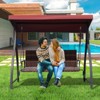 Aoodor 3-Seat Outdoor Rattan Patio Swing with Adjustable Dark Blue Canopy, Built-in Quick-Drying Foam Seat, Rattan Wicker, Rust-Resistant Iron Frame - 2 of 4