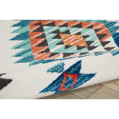 Tribal Diamond Medallion 5'3" x 7'6" White Synthetic Area Rug