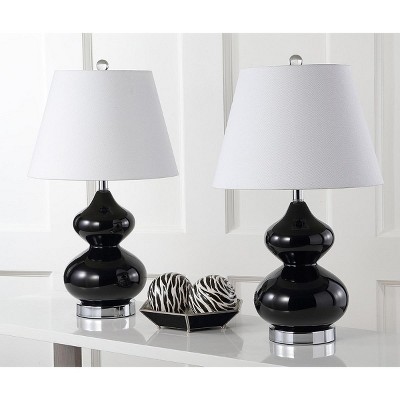 Eva 24" Black Glass Table Lamp Set with Cotton Shade
