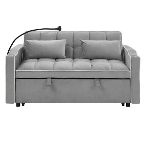 Convertible Sofa Bed, 55.51" Pull Out Couch Sleeper With Throw Pillows And Adjustable Backrest, Versatile 2-Seater Sofa Bed With USB Charging Ports - 1 of 4