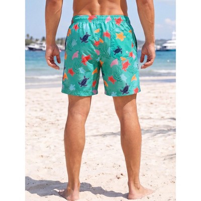 INSPIRE CHIC Men's Drawstring Elastic Waistband Liner Printed Beach Swimming Board Shorts Small Light Blue — фото 3